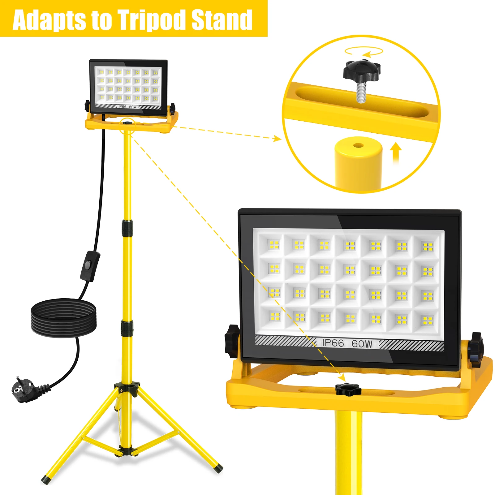 60W 5400LM Folding Stand Work Light Super Bright 112LEDs Magnetic Work Light Rotatable Portable Job Site Lighting Outdoor