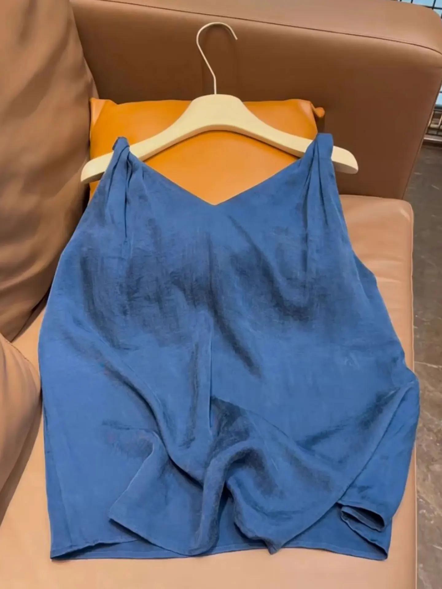 

Ele Cotton Linen Knot Strap Vest V-Ne Pullover Summer Top for Women Korean Sle Straight Cut Svel Color