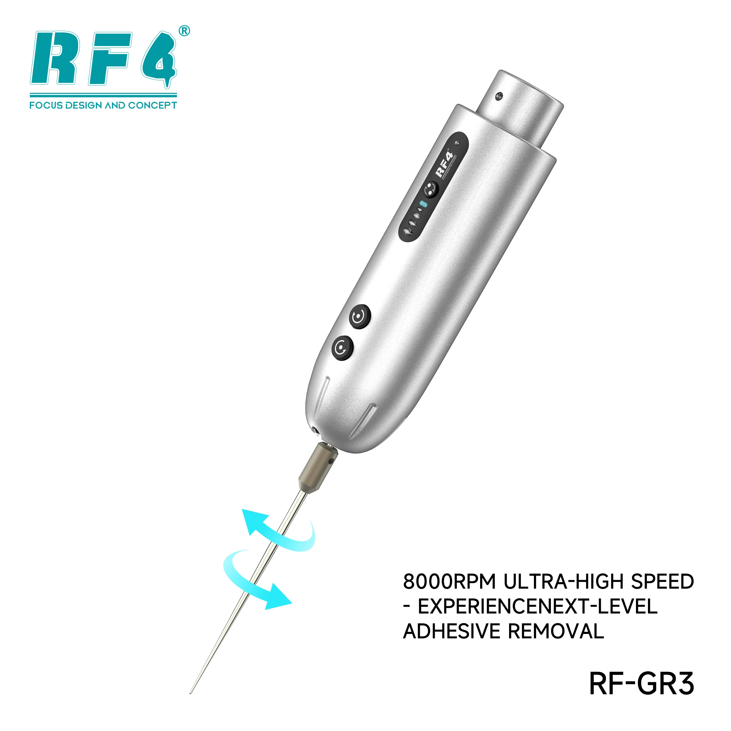 Removedor de cola elétrica rf4 RF-GR3S, alta velocidade, 8000rpm, removedor de adesivo, 4 velocidades, tipo c, carga rápida para ferramentas de reparo de celular