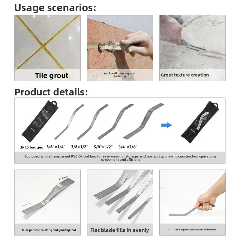 Double Flat Grout Knife, Stainless Steel Caulk Spatula, Professional Tile Repair Ceramic Grouting
