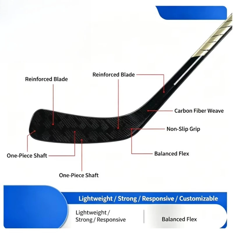 Factory Supply Adult Ice Hockey Stick Carbon Fiber & Glass Fiber Customizable From
