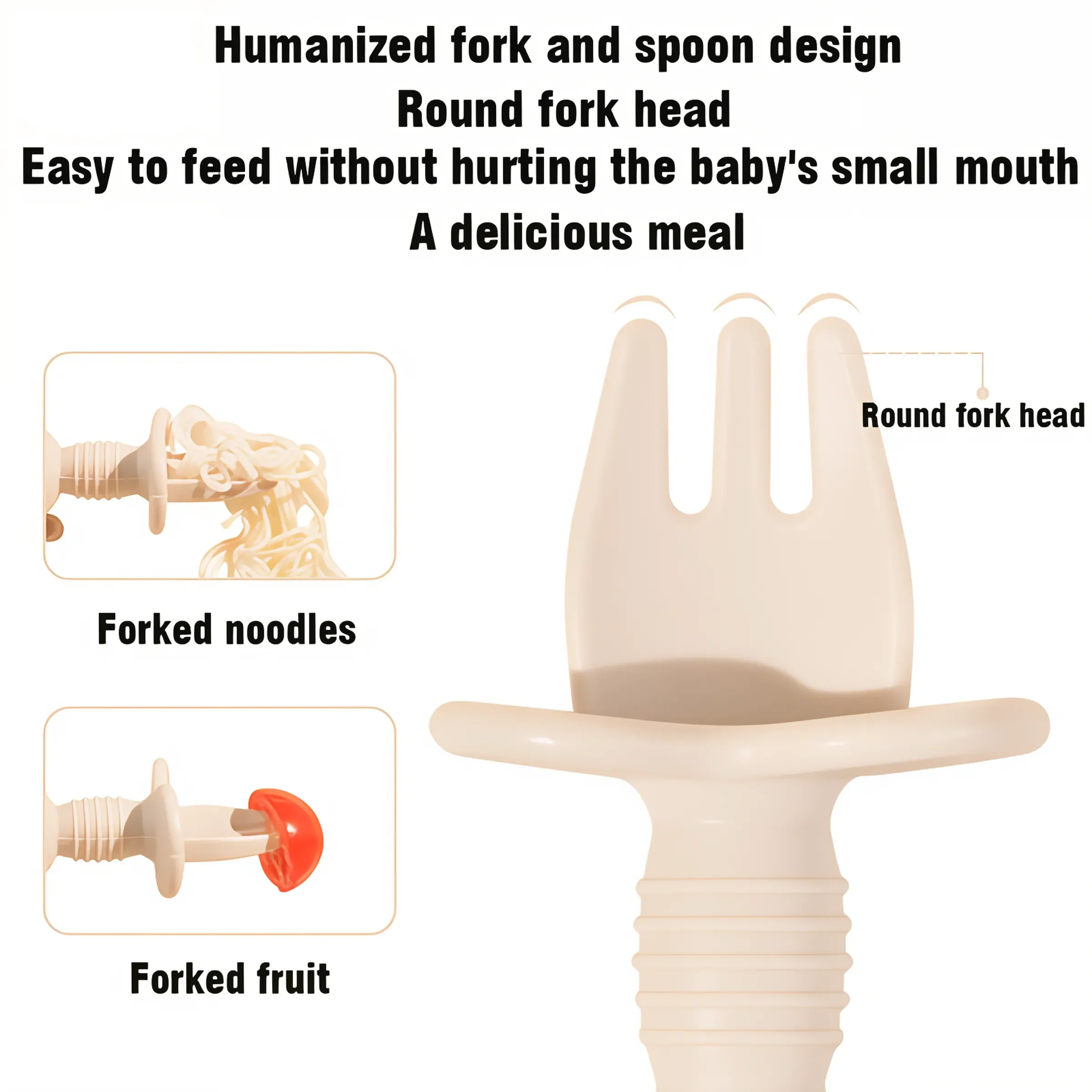 2 pçs grau alimentício crianças alça de madeira colher de silicone garfo talheres treinamento do bebê colher de comida complementar colher de alimentação do bebê garfo