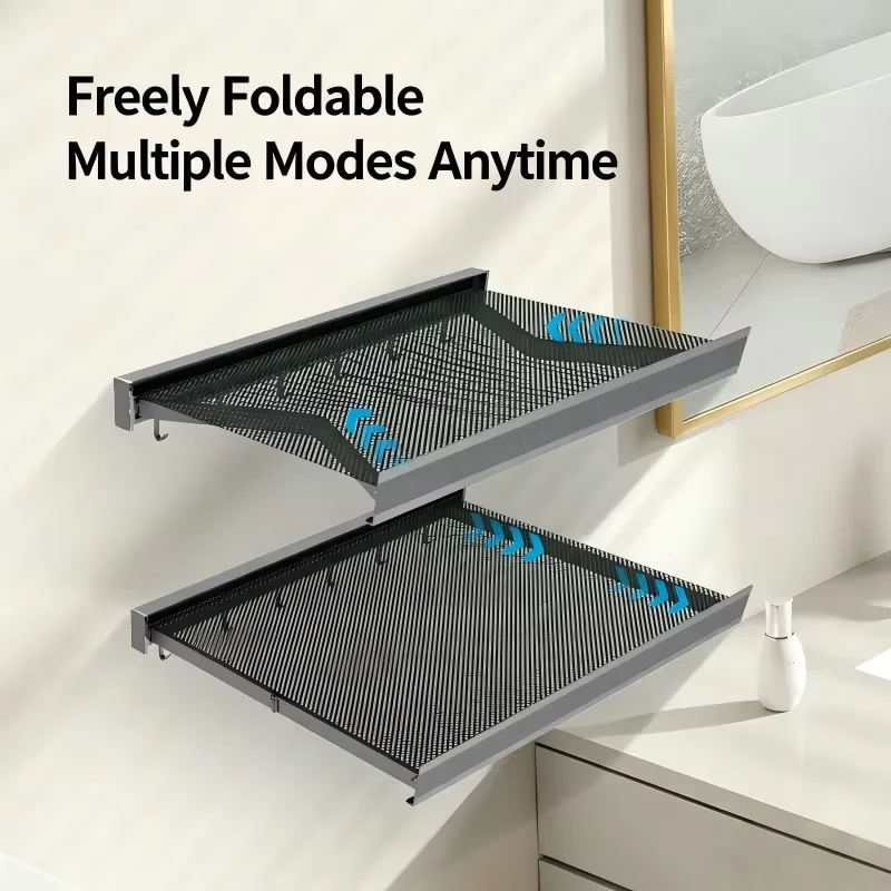 Punch‑Free Foldable Wall Mounted Clothes Hat Rack, Space‑Saving Retractable Hook Hanger Organizer, Multi‑Purpose Storage Holder