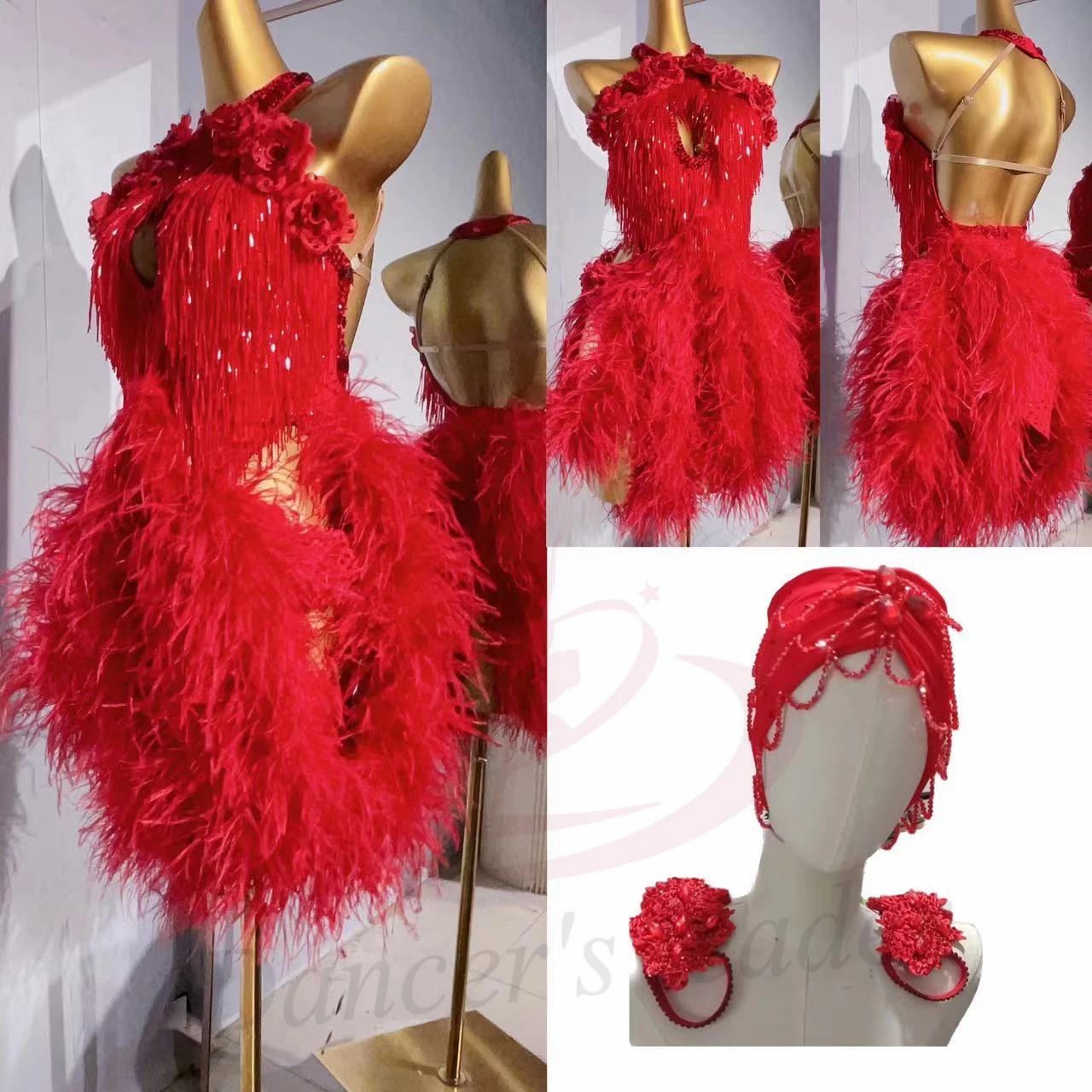 

Костюм для латиноамериканских танцев: женский, взрослый, детский, с отделкой из страз AB, высококачественный, на заказ, с цветочным воротником, красная пышная юбка, черное платье для самбы