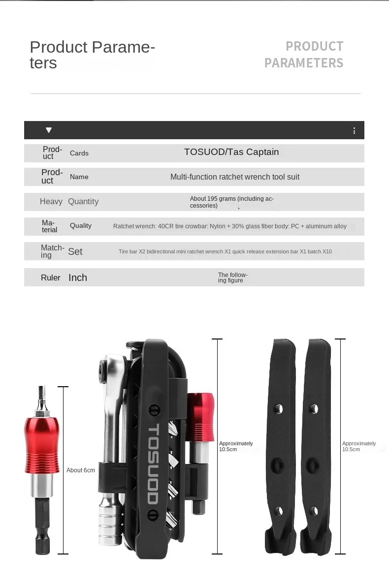 TOSUOD Multifunktionales Fahrrad-Reparaturwerkzeug für Mountainbikes und Straßenräder, Kombinations-Ratschenschlüssel für Auto und Fahrrad – Detail 2
