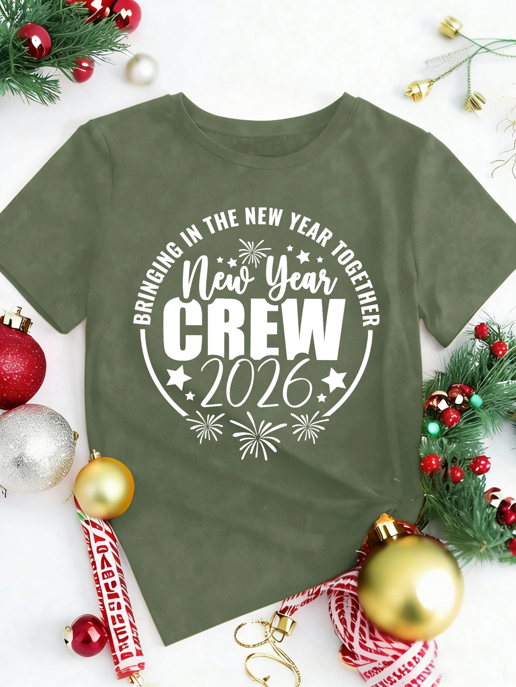 جلب في العام الجديد معا يطبع المرأة تي شيرت الصيف Y2K تي شيرت كل مباراة مريحة علوية لينة Crewneck قصيرة الأكمام