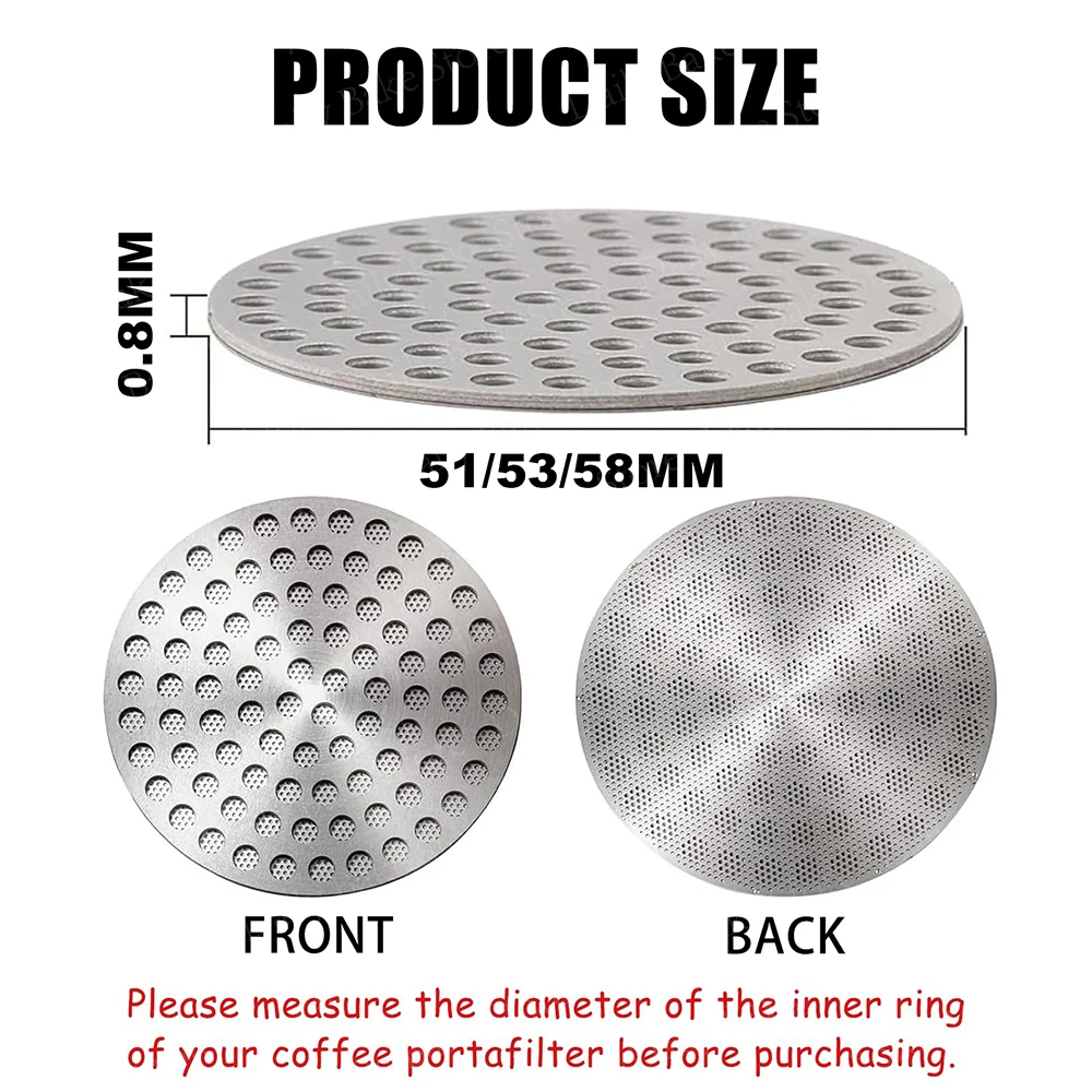 Espresso Puck Screen 51/53/58mm, Made of 304 Stainless Steel, 0.8mm Thick Espresso Strainer for Portafilter, Barista Accessories