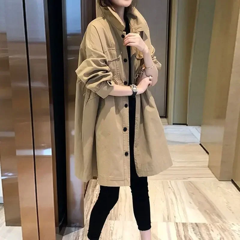 

Long Coat Spring Summer New Solid Color Long Sleeve Stand Collar Single Breasted Coats for Women Fashion Comfortable Streetwear