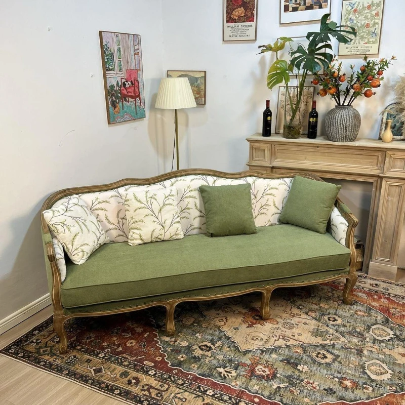 LTT Amerikanisches Landhaus-Sofa aus Massivholz, Retro-Landhausstil, Flanell-Blumenstoff, Wohnzimmer-Kombinationsmöbel