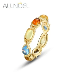 ALLNOEL Real 925 Sterling Silver Rings for Women Citrine Amber Colorful Gemstone Gold Plated Luxury Vintage Fine Jewelry Gifts