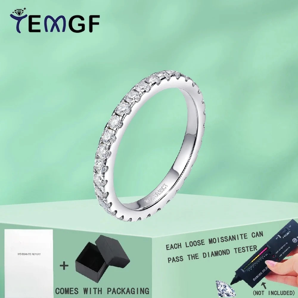 

TEMGF Full 2mm Moissanite Ring GRA Certified 925 Sterling Silver Single Row Ring for Women Fashion Simple Sparkling Fine Jewelry