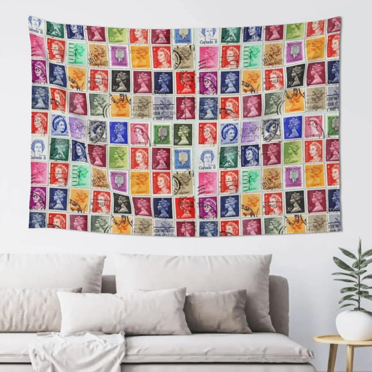Majesteleri Kraliçe Elizabeth'in resminin İngiliz Commonwealth'in posta pulları. Ev Goblen İçin Goblen Dekorasyonu