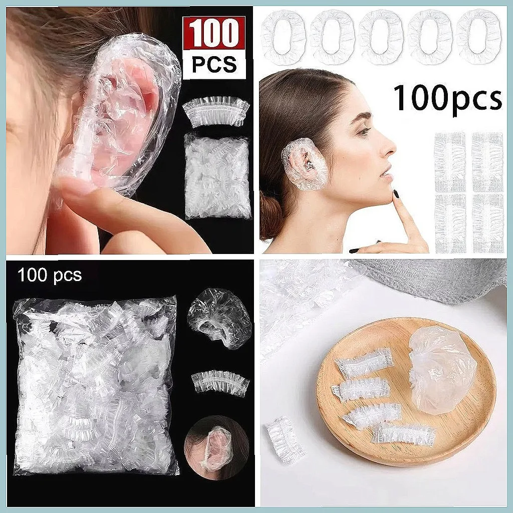 

100pcs Disposable Waterproof Ear Covers for Hair Dye Bathing, Shampoo Barber & Beauty Salon Supplies