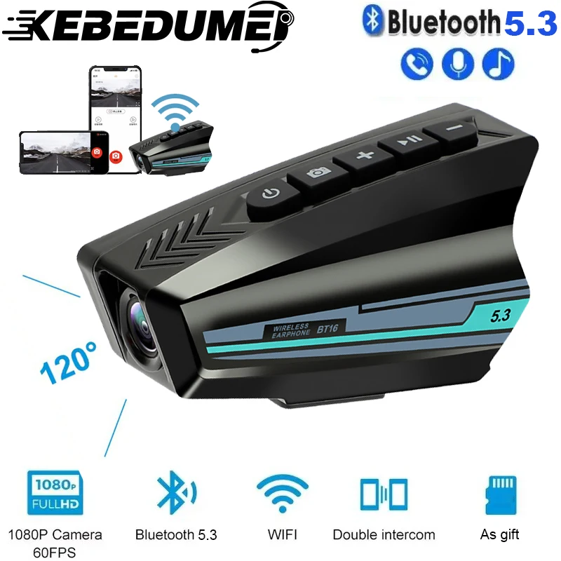 

Kebidumei мотоциклетный шлем гарнитура Bluetooth5.3 наушники Wi-Fi 1080P объектив видеорегистратор Wi-Fi камера 2000 мАч водонепроницаемый наушник