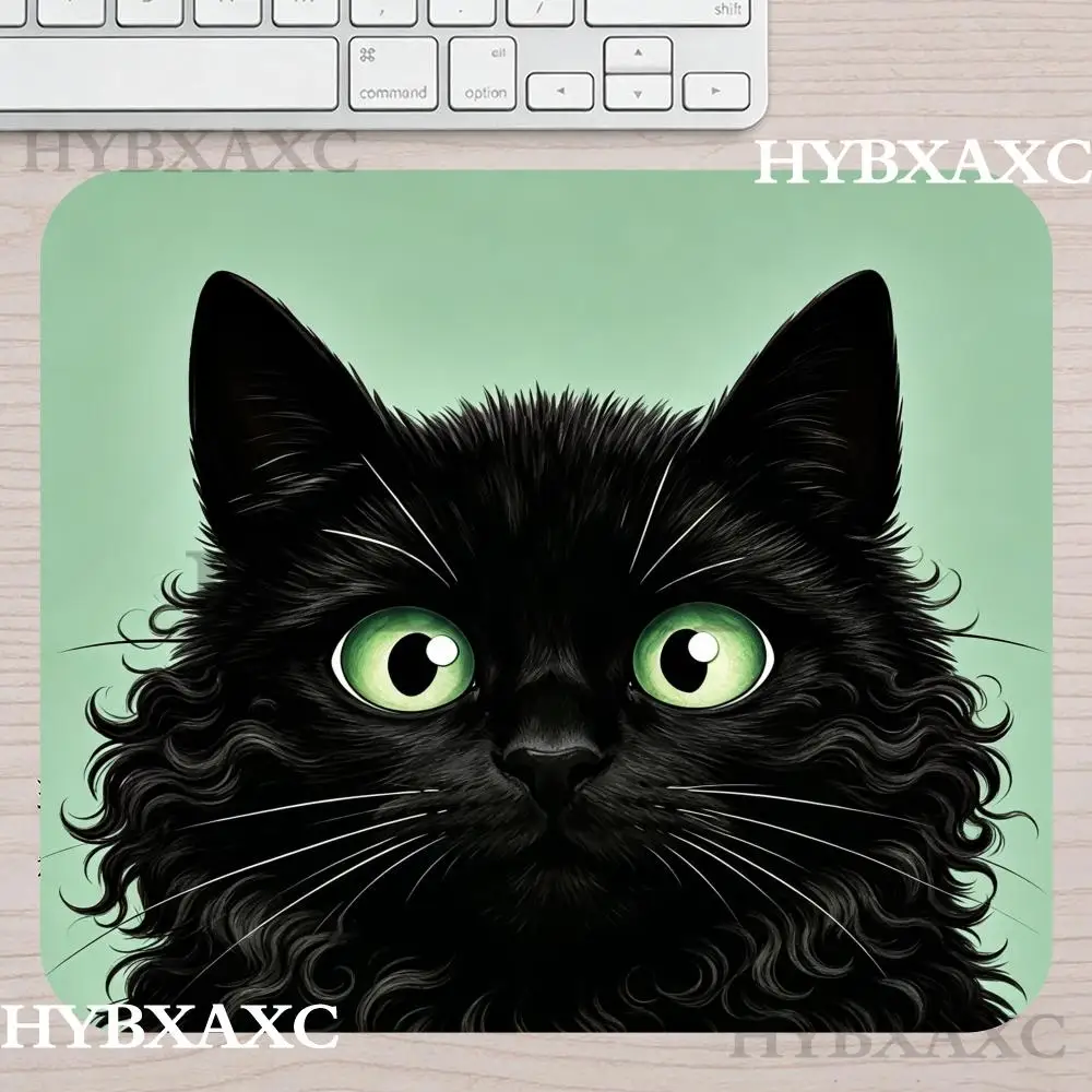 

HYBXAXC Black Cat Green Eyes Small Mouse Pad Cute Anti-Slip Desk Mat for Cat Lovers Modern for Work Setup Computer Accessories