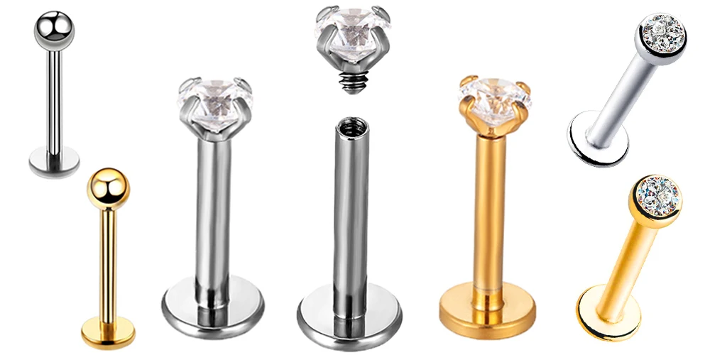 10er/50er-Set G23 Titan Labret Ohr- und Lippenstecker Schmuck mit quadratischem Zirkonia-Kristall für Knorpel, Tragus, Zungenpiercing, Gewinde-Körperschmuck – Detail 5