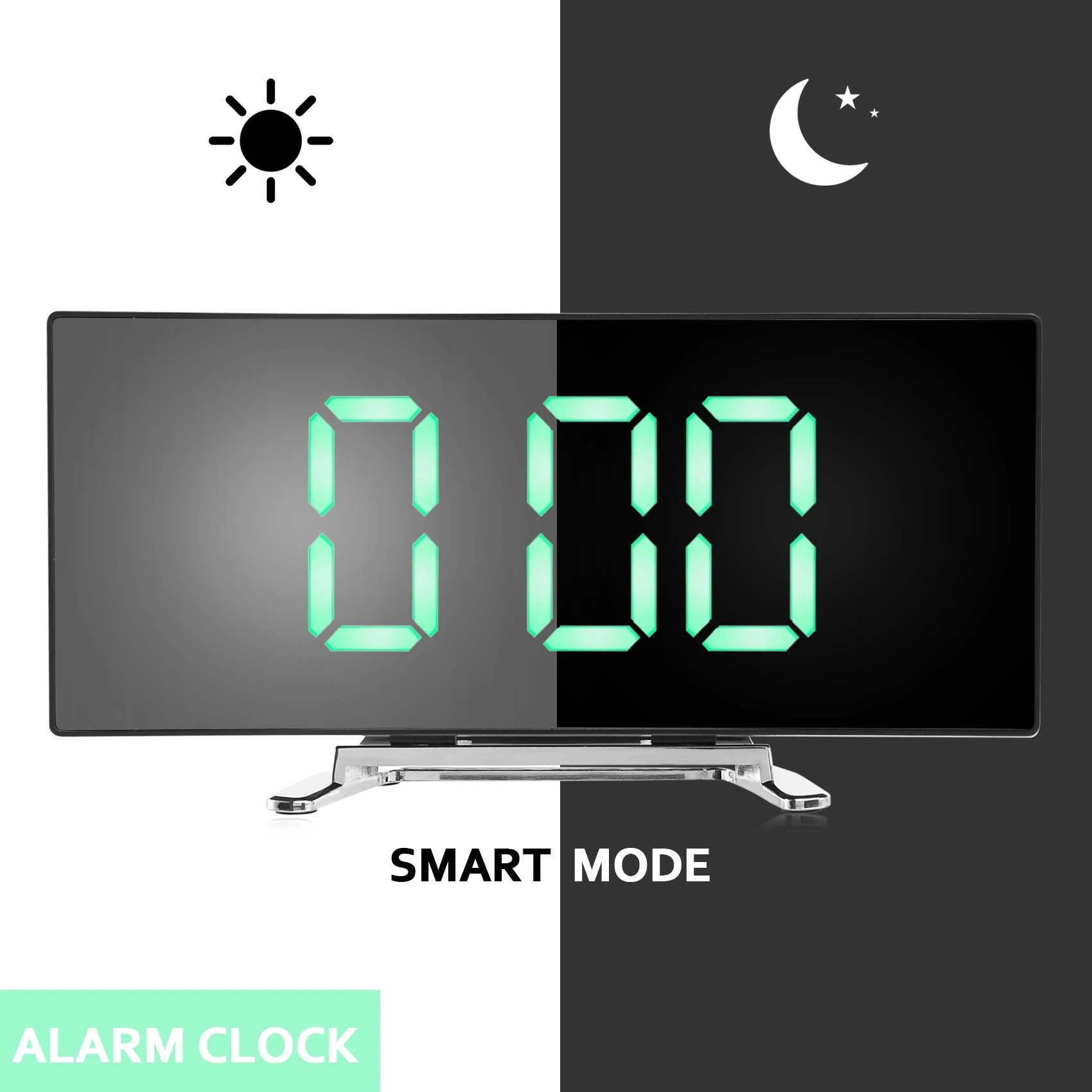 ABVA- Despertador Digital, Relógio Digital Curvo com Tela LED Regulável de 7 Polegadas para Quarto de Crianças, Relógio Verde com Número Grande,