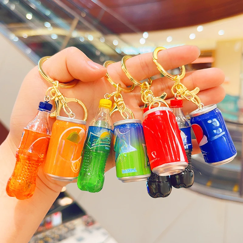 Cute Simulation Drink Bottle Can Key Chain Couple Bag Car Pendant Small Gift