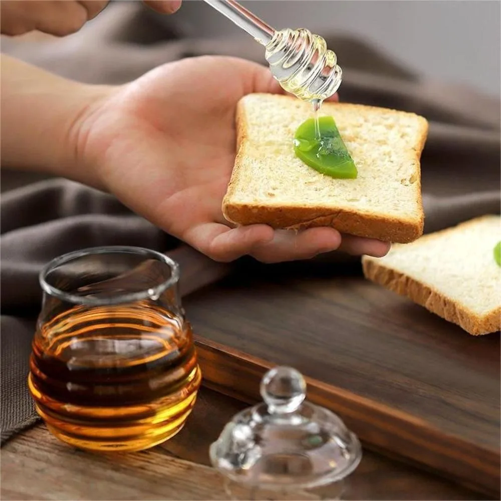 

Glass Honey Pot with Dipper and Lid Honeycomb Honey Jar Transparent Honey Bottle For Wedding Party Office Kitchen Home