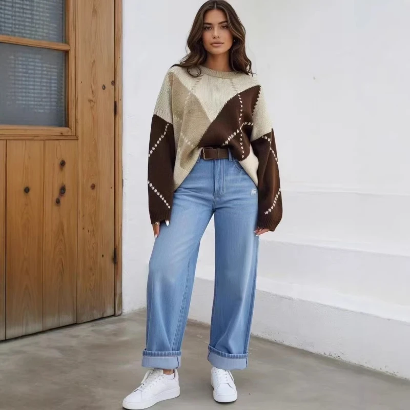 

Pants Denim Pant Women Jeans Straight Trousers Ankle Length Vintage Loose High Waist Y2k Streetwear Work Casual Basics Spring