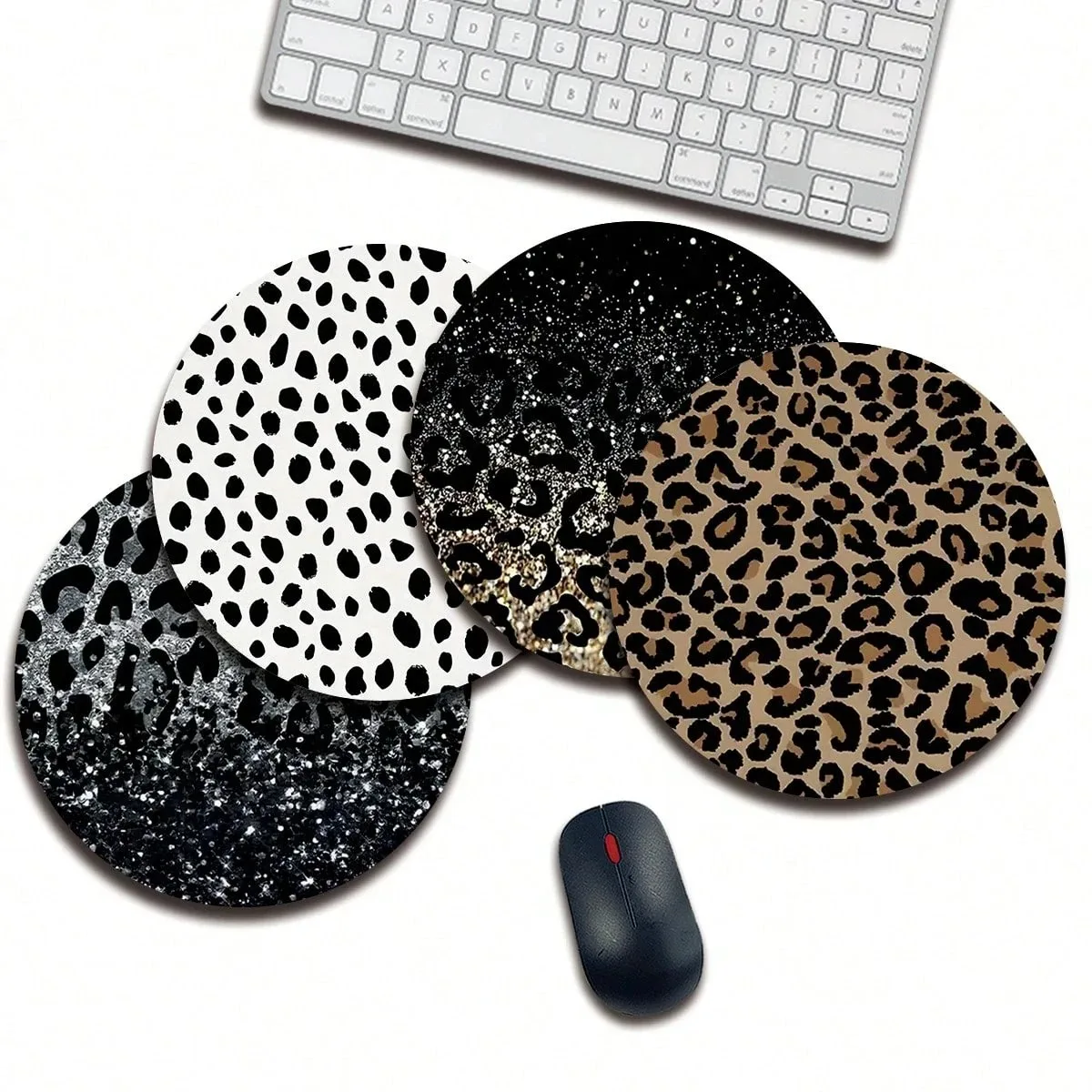 Leopard print pattern Mouse Pad Round Non-Slip Rubber Computer Desk Mat Accessories Office Mouse Mat Playmat Rug Desk pad