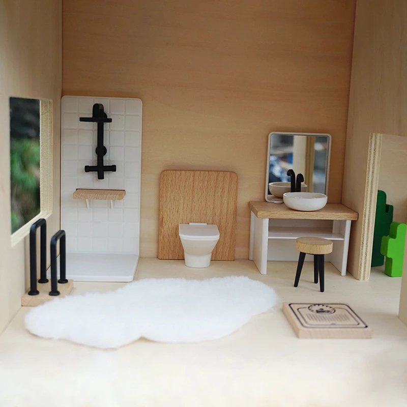 1/12 rumah boneka simulasi bak cuci Toilet Model rumah boneka dekorasi kamar mandi boneka rumah miniatur aksesoris mebel