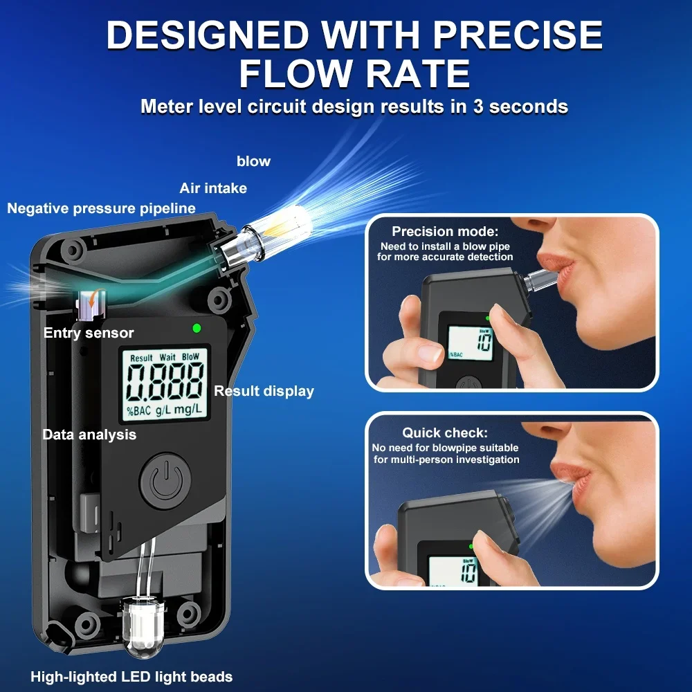 Kebidumei Portable Breathalyzer Professional Breath  Alcohol Tester with LCD Digital Display for Home Use Drunk Driving Analyzer