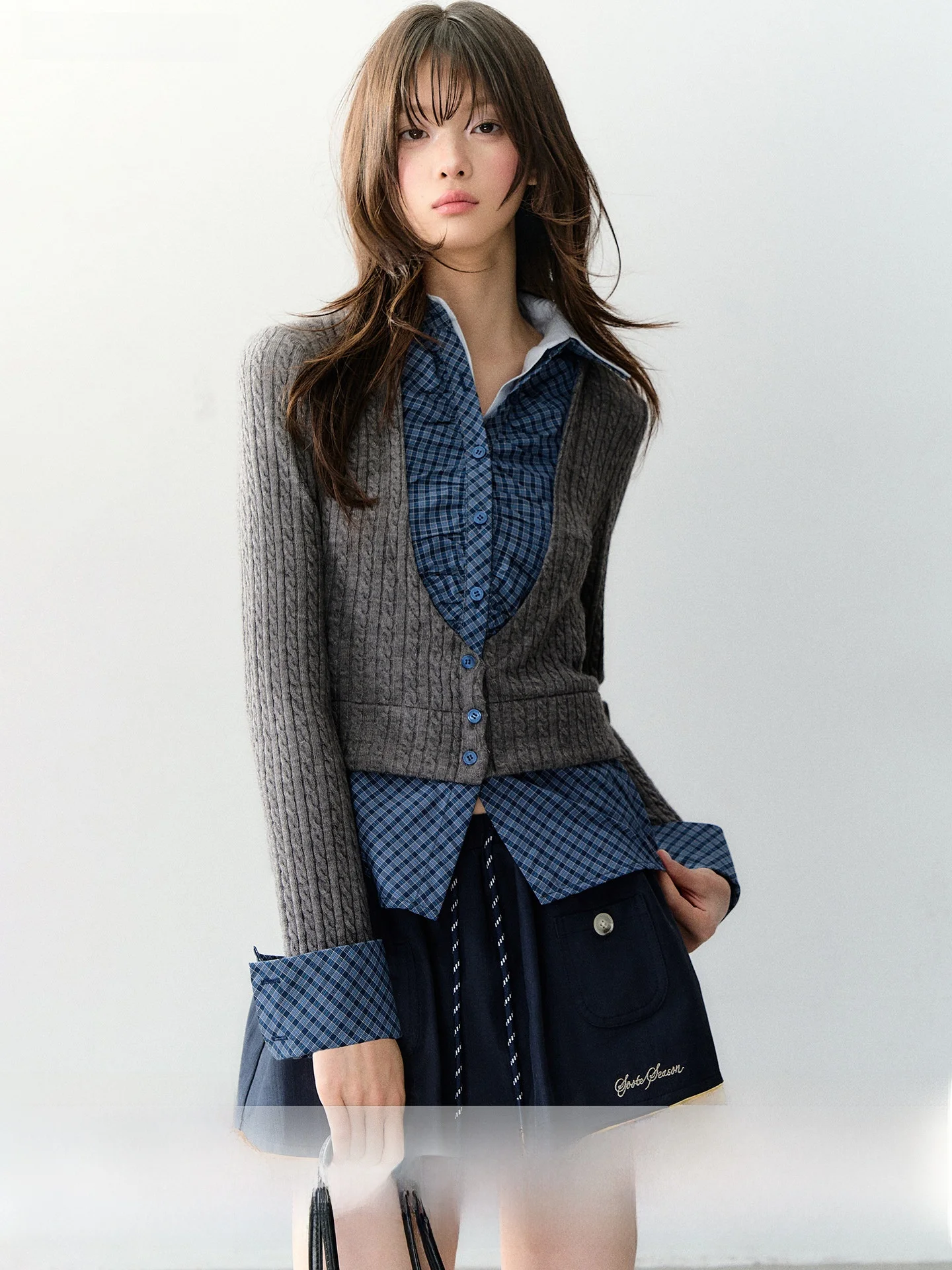 

Soote Season Original Briti College Sle Knitted Splice Long Sve Open Cardigan Top Women's Faion Korean Sle Slim Fit