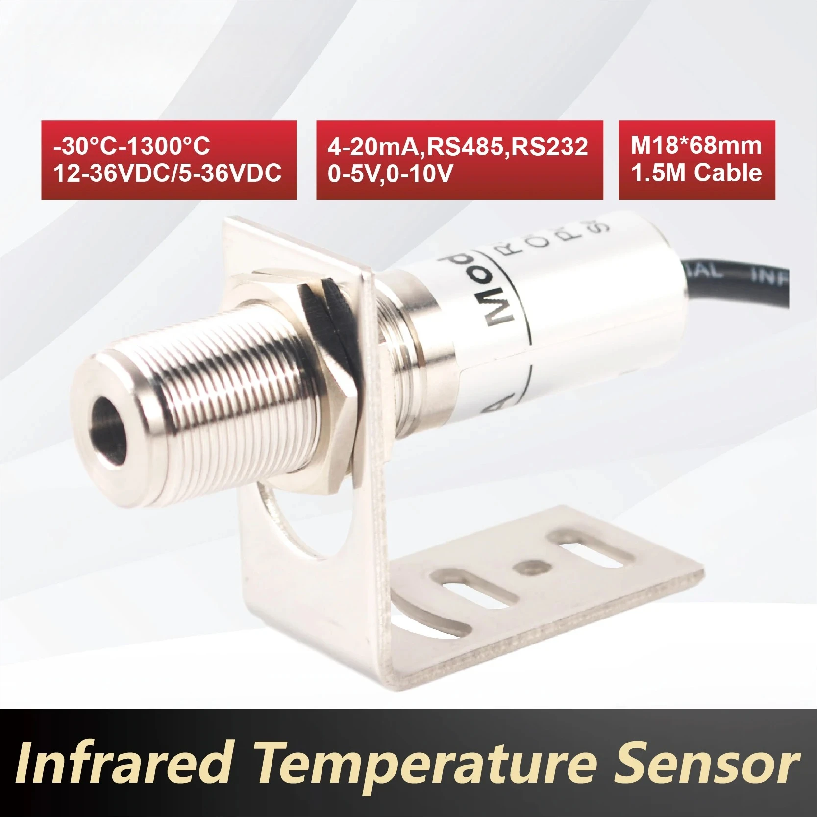 

Компактный бесконтактный инфракрасный датчик температуры 0-600 ° C 4-20 мА/0-10 В/0-5 В Выход RS485 Промышленное фиксированное крепление