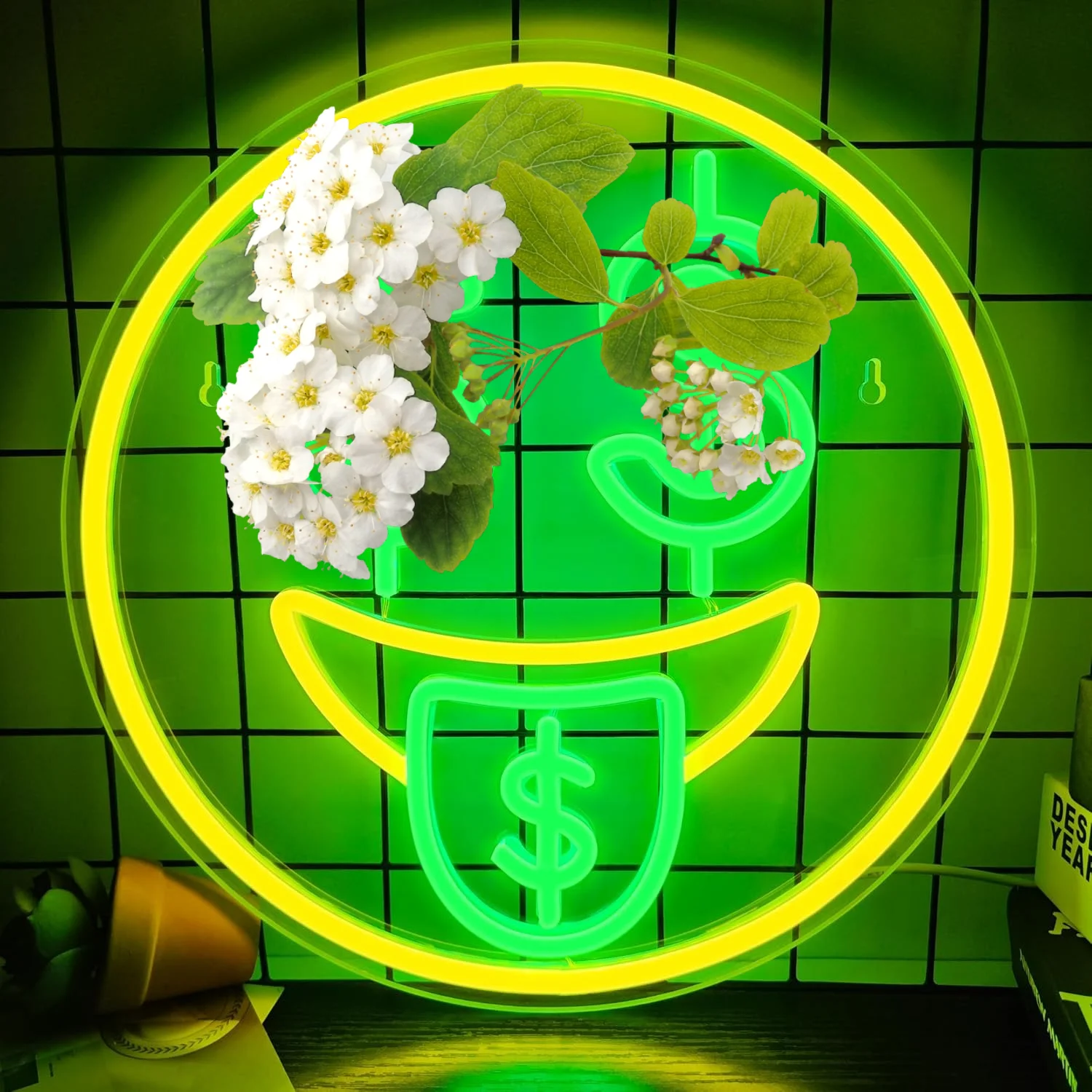 

Money Neon Sign LED Night Light USB Rechargeable Dollar Sign Laughing Emoji Decor Lamp for Home Bar Game Room Office Gifts