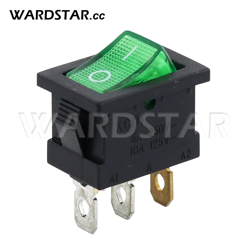 5Pcs KCD1 Rocker Switch 6A250VAC/10A125VAC 3 Pin 2 Position ON-OFF I/O Push Button Power Switch Red/Green with Light 15x21mm