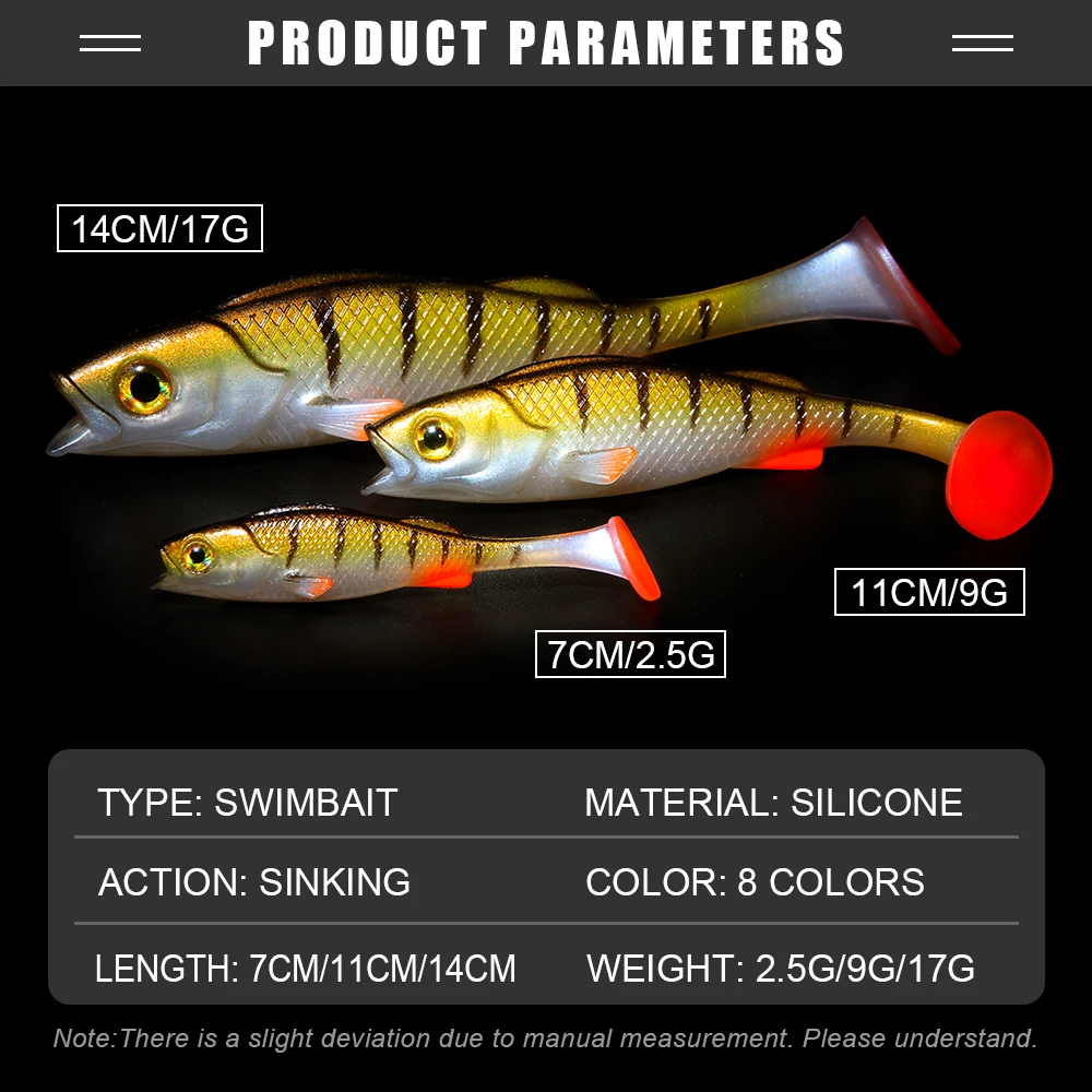 Spinpol Vigour Perch Fishing Lure 7cm 11cm 14cm Soft Bait Shad UV-Active Wobble Craft Rubber Fish Swimbait For Perch,Pike,Zander