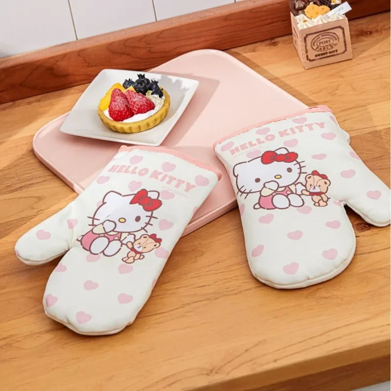 Cartoon Hello Kitty kuromi Cinnamoroll kitchenware anti-scalding gloves household kawaii high temperature resistant gloves new