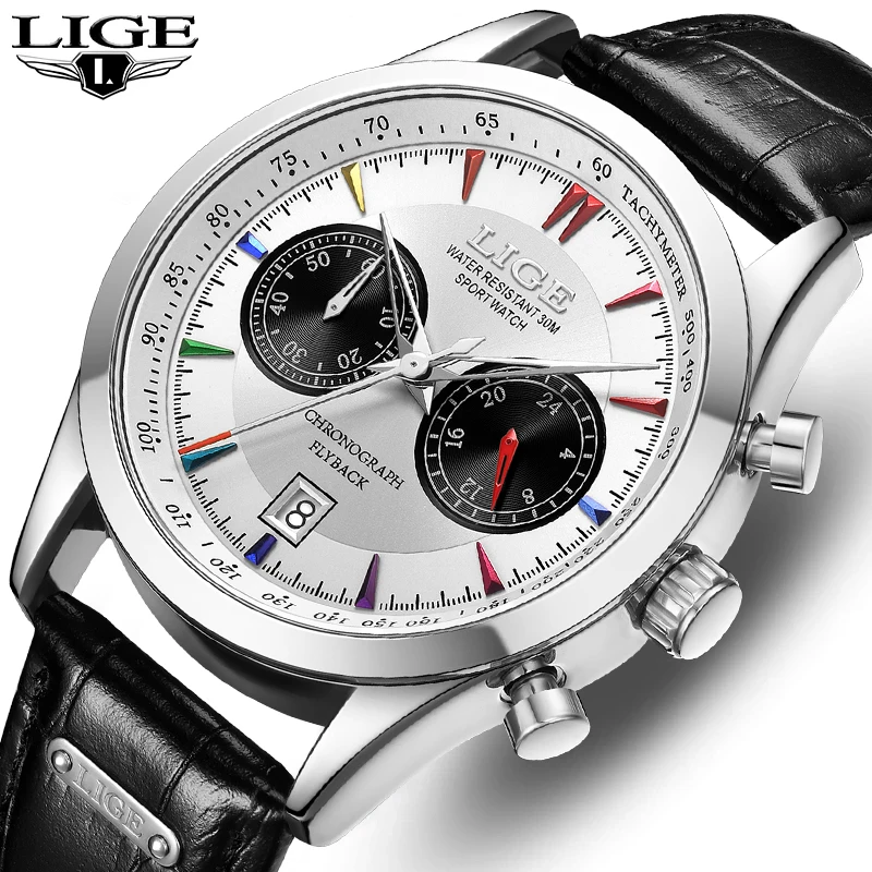 LIGE Brand Men Fashion Quartz Watches Male Leather Strap Sport Waterproof Wrist Watch Man Calendar Date Clock Relogios Masculino