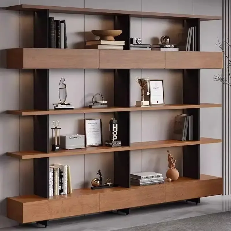 Loft wrought iron solid wood bookcase floor-to-ceiling multi-layer bookshelf display shelf full wall bookcase against wall disp