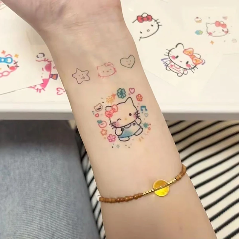 Hello Kitty Sanrio Kawaii Anime Summertime Waterproof Disposable Tattoo Sticker Cute Sweet Cartoon Flower Arm Decal Gifts Girls