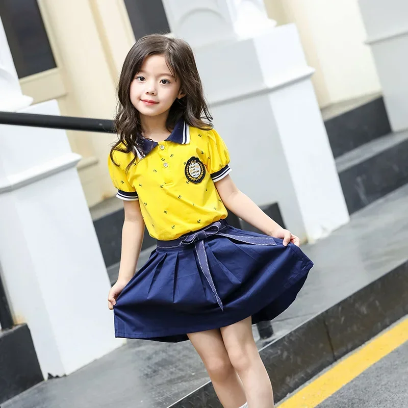 Conjunto de uniforme infantil, saia para jardim de infância, estilo verão, foto de graduação, escola primária, Coreia do Sul