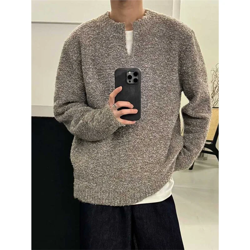 

American Retro V-Ne Knitwear Men's Autumn Winter Warm Couple's Outerwear Lazy Cleanfit Sli Sweater Non-Sinking