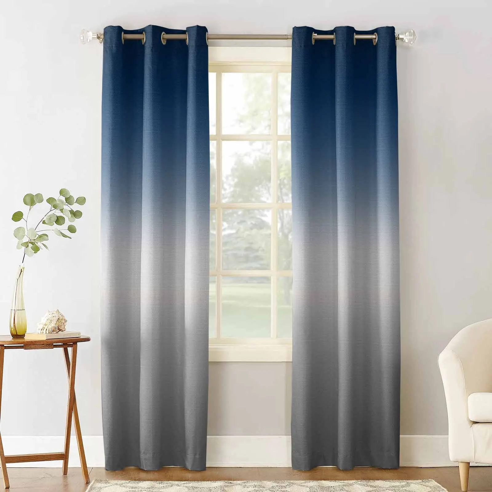 Blue Grey Gradient Abstract Curtains for Living Room Window Decoration Curtains in Home Kitchen Luxury Bedroom Drapes