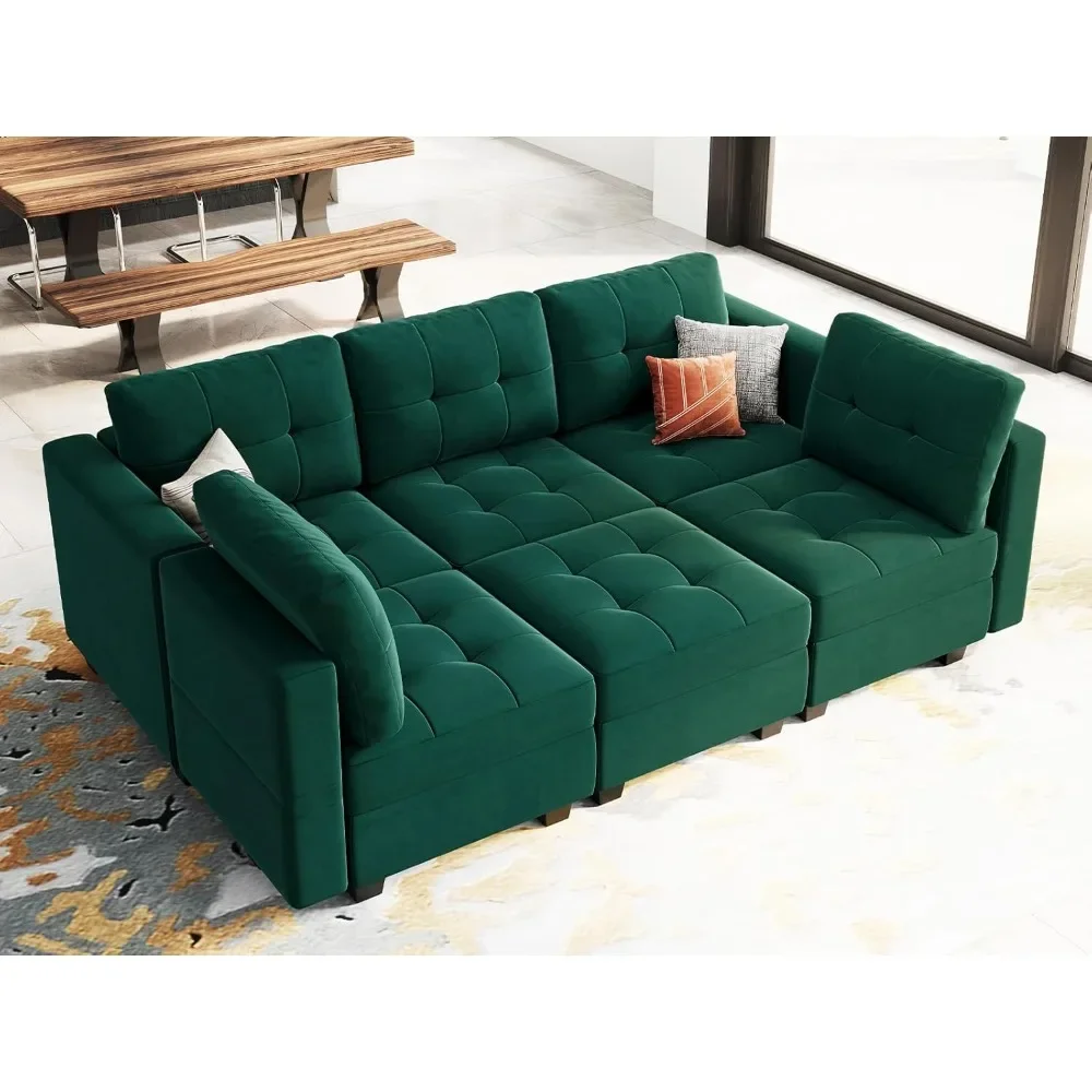 

Modular Sectional Sofa with Storage Seats Velvet Fabric Sleeper Couch with Chaise and Ottomans 6 Seat,Living Room Sofas.