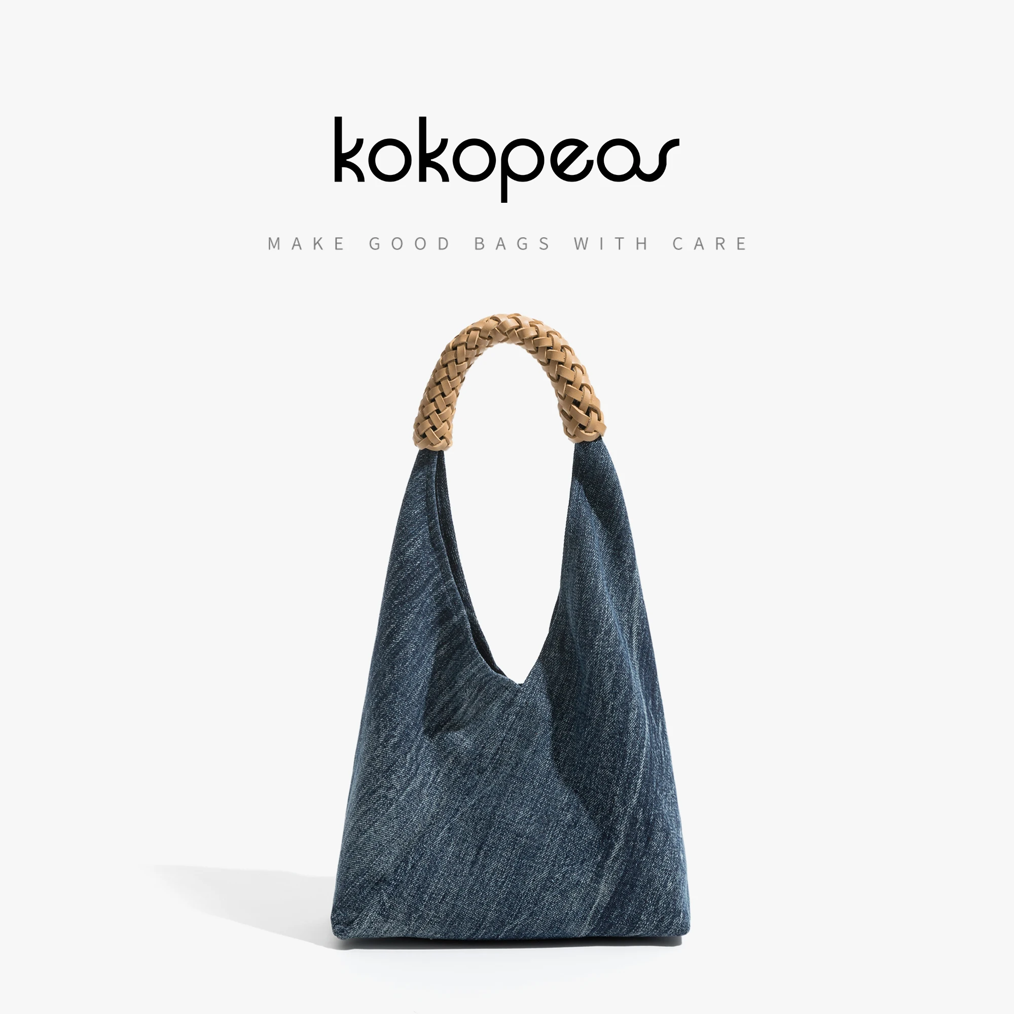 KOKOPEAS Eco Friendly Denim Women Hobo Bag Triangular Designer Simple Stylish Shoulder Purse Casual Unisex Daily Tote Handbag