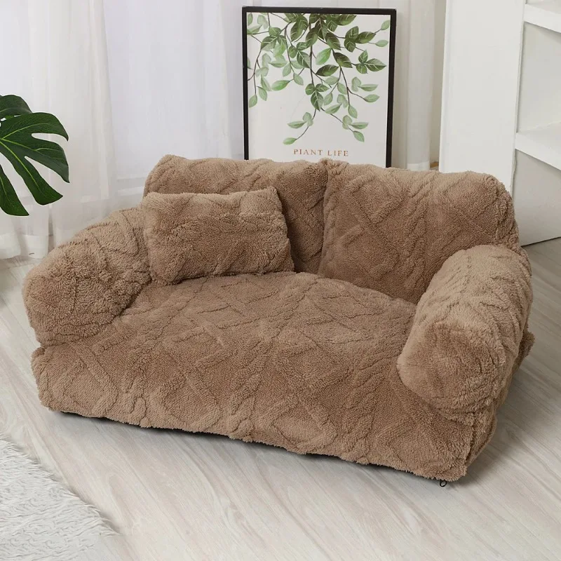 Thick Plush Pet Sofa Bed Detachable and Washable Large Dog and Cat Bed Winter Warm Cover Sofa Indoor Comfort
