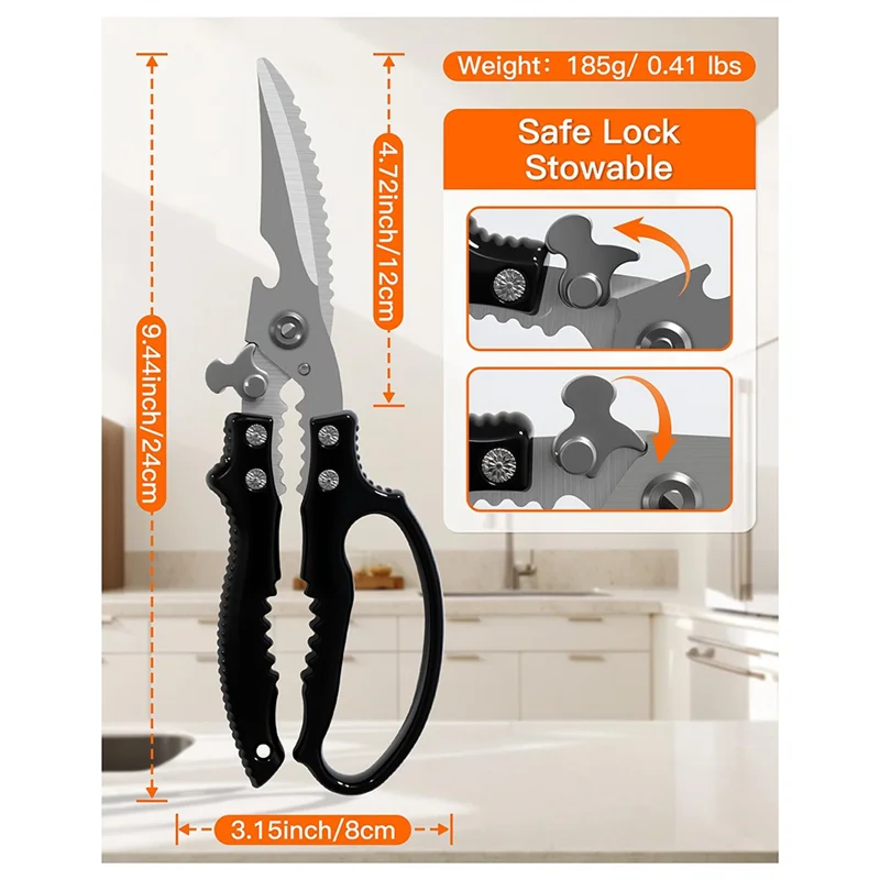 AAAN-Multi-Purpose Heavy Duty Poultry Shears, Kitchen Shears With Slip Handle For Meats, Fish, Turkey, And Vegetables