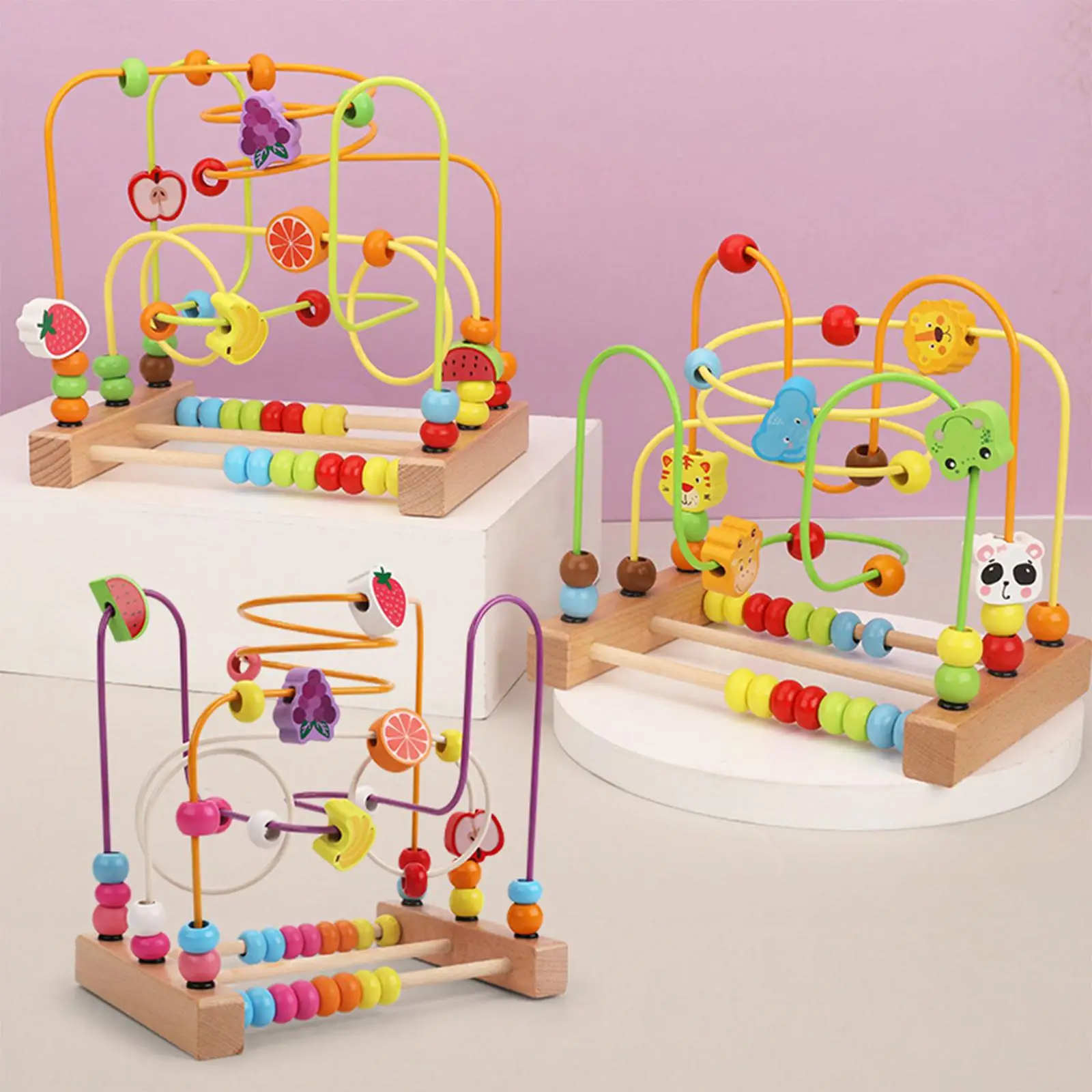 Wooden Bead Maze Toy Gras Ability Hand Eye Coordination Beads Roller Toy Animal