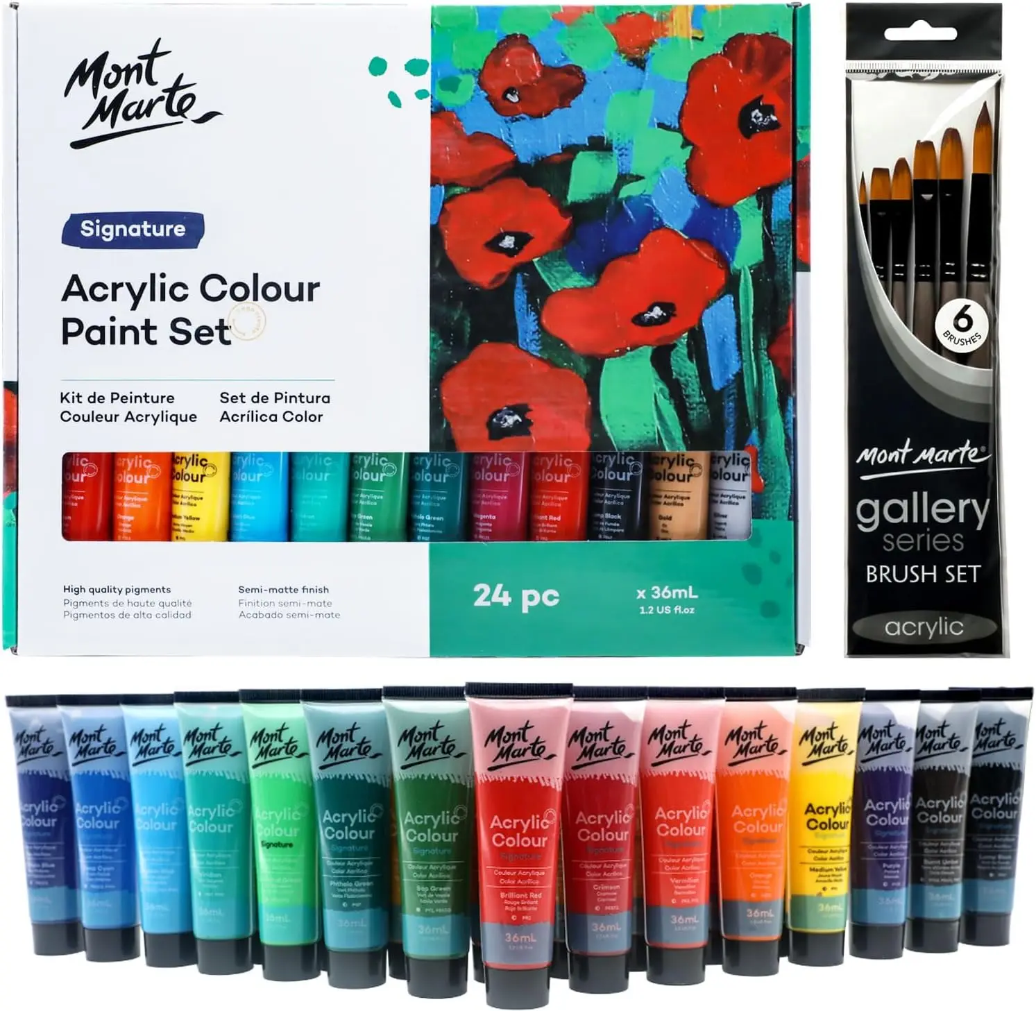 

Набор акриловых красок из 24 цветов с кистями, идеально подходит для холста, дерева, ткани и поделок