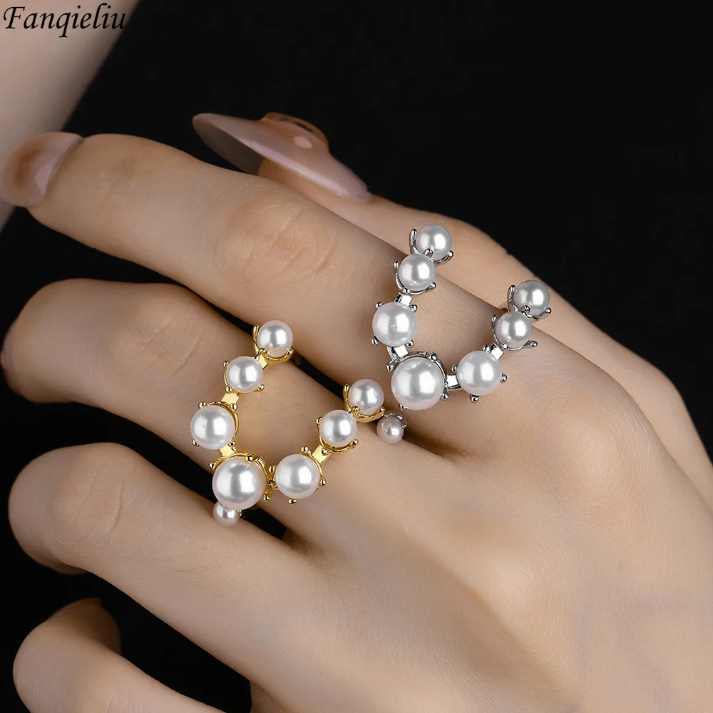 Fanqieliu 925 Zilveren Naald Mode Sieraden Verstelbare Meerdere Parel Ring Voor Vrouwen Nieuwe Fql23247