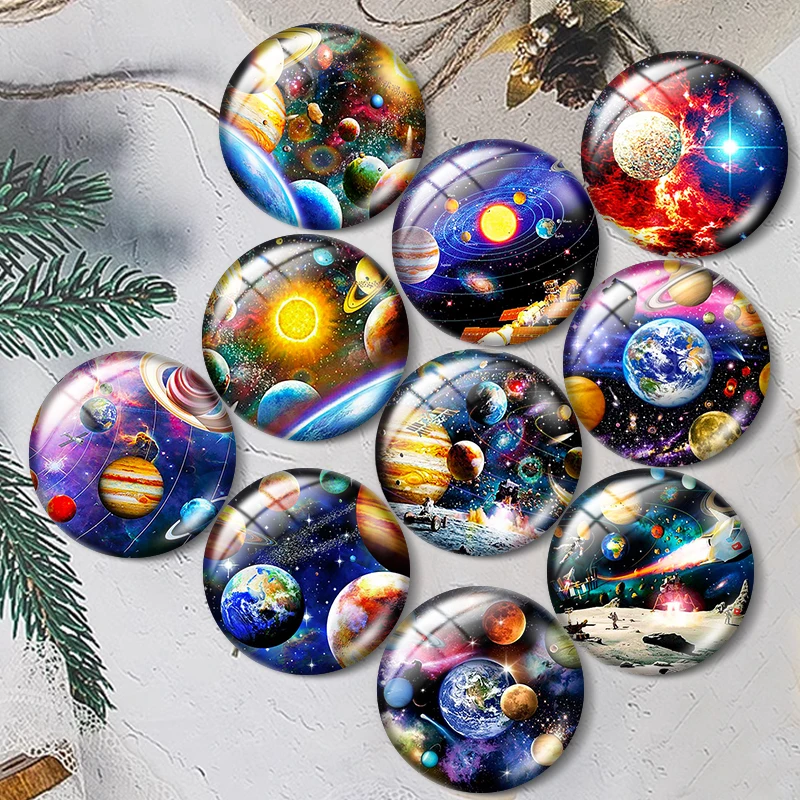 

Space Planet 12/18/20/25mm glass cabochon bracelet pendant rings for jewelry demo earrings back Making findings