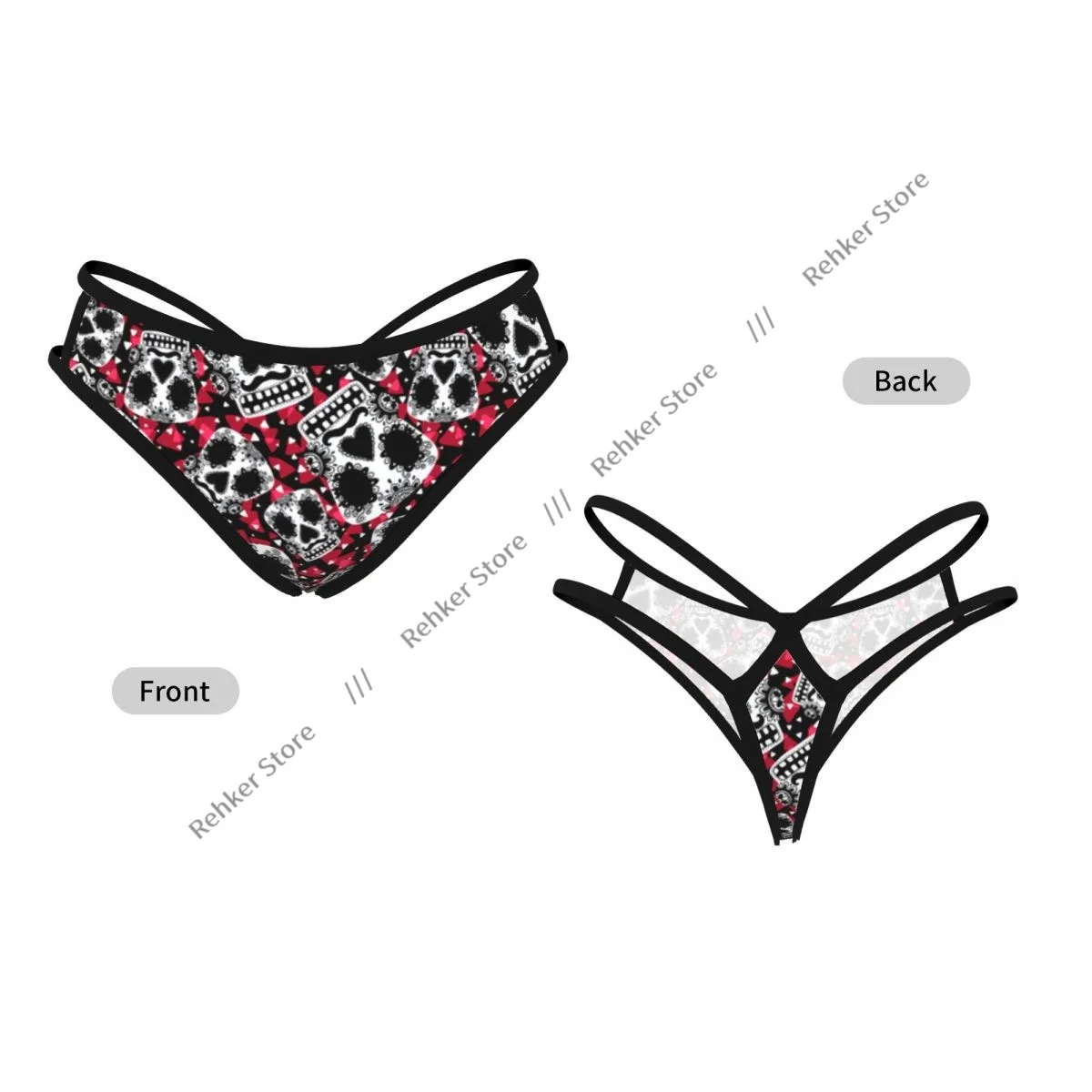 Women Sexy Thong Pants Monsters Skulls With Flower Female Low Rise G-String Ladies Bikini - view 3