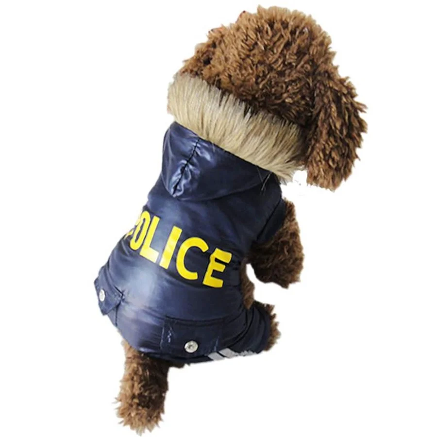 Police Style Hooded Dog Coat, Pet Clothes, Windproof Jumpsuit, Warm Dog Coat, Cosplay Clothing, Winter, New