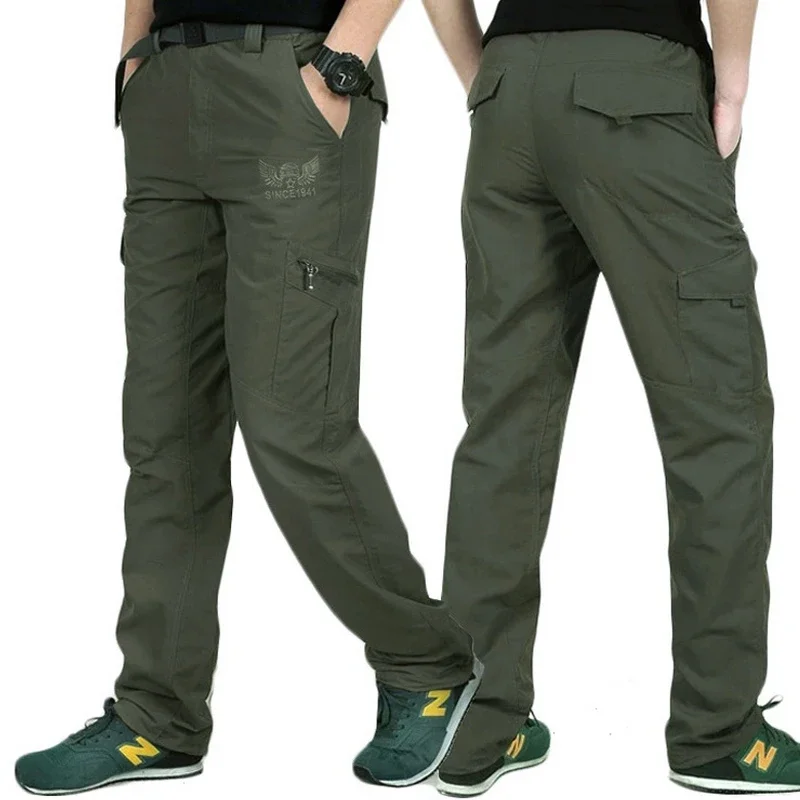Quick Dry Pants Men Summer Breathable Track Cargo Pants Male Joggers Mens Outwear Army Pockets Training Trousers 4XL Pantalon